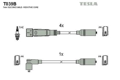 T039B TESLA Комплект кабелiв запалювання