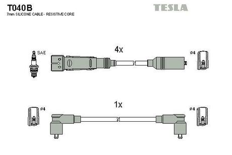 T040B TESLA Комплект кабелiв запалювання