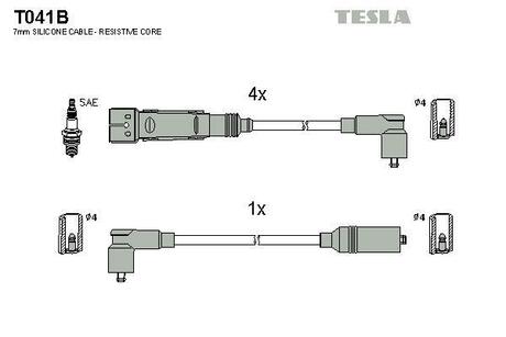 T041B TESLA Комплект кабелiв запалювання
