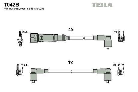T042B TESLA Комплект кабелiв запалювання