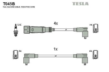 T045B TESLA Провода высоковольтные, комплект Seat Inca 1.6 (97-00),Vw Caddy ii 1.6 (95-00) ()