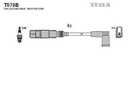T078B TESLA Провода высоковольтные, комплект Vw Caddy iii 2.0 (06-15),Vw New beetle 2.0 (02-10) ()
