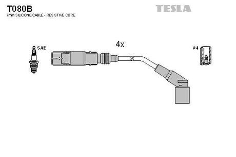 T080B TESLA Комплект кабелiв запалювання
