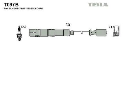 T097B TESLA Комплект кабелiв запалювання
