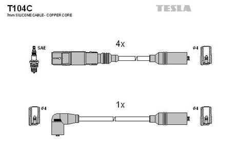 T104C TESLA Комплект кабелiв запалювання