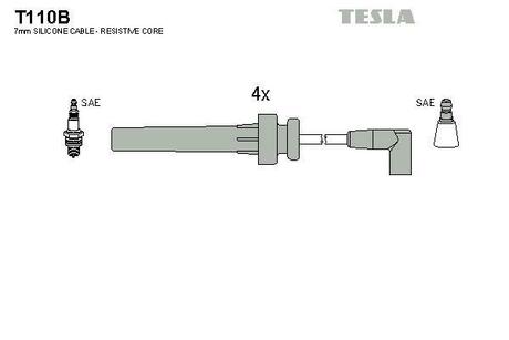 T110B TESLA Комплект кабелiв запалювання