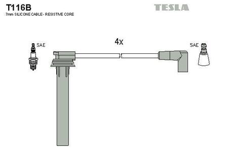 T116B TESLA Провода высоковольтные, комплект Chrysler Pt cruiser 1.6 (01-10) ()