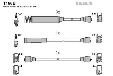 T166B TESLA Комплект кабелiв запалювання