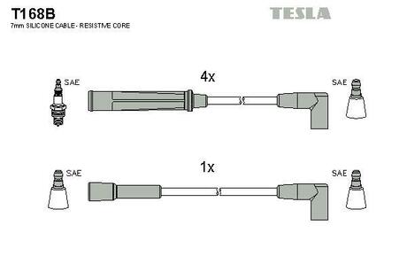 T168B TESLA Комплект кабелiв запалювання
