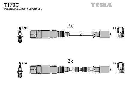 T170C TESLA Провода высоковольтные, комплект Smart Fortwo 0.7 (04-07),Smart Fortwo cabrio 0.7 (04-07) ()