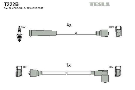 T222B TESLA Комплект кабелiв запалювання