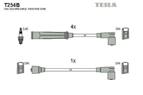 T254B TESLA Комплект кабелiв запалювання