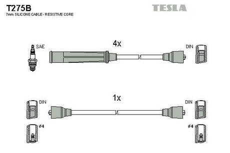 T275B TESLA Комплект кабелiв запалювання