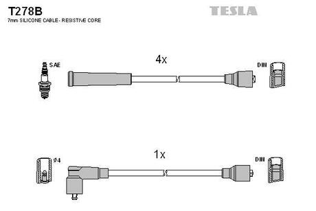 T278B TESLA Комплект кабелiв запалювання