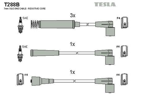 T288B TESLA Комплект кабелiв запалювання