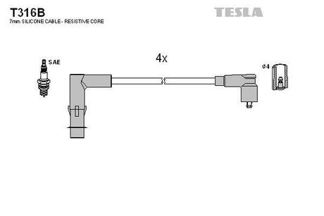 T316B TESLA Комплект кабелiв запалювання