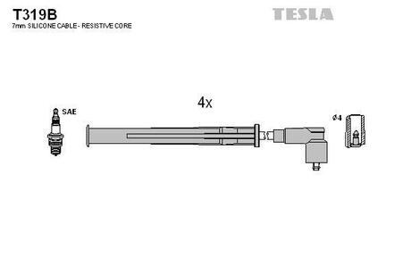 T319B TESLA Комплект кабелiв запалювання