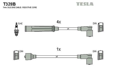 T328B TESLA Комплект кабелiв запалювання