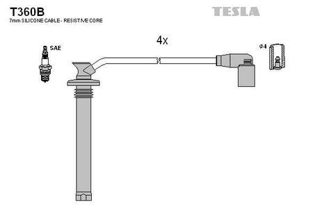 T360B TESLA Комплект кабелiв запалювання