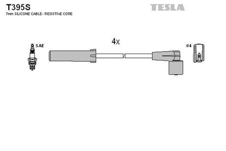 T395S TESLA Провода высоковольтные ВАЗ инж. 2108, 2109, 21099, 2110, 2111, 2112, 2113, 2114, 2115 (Супер 8V 1,5 i)