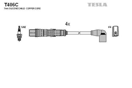 T406C TESLA Комплект кабелiв запалювання