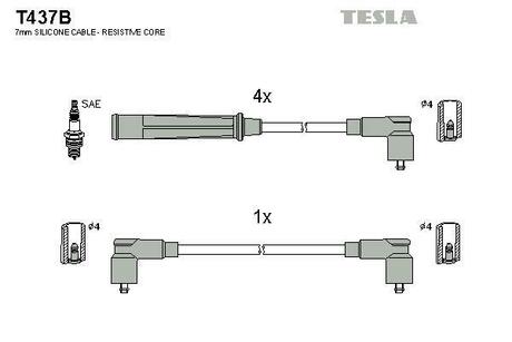 T437B TESLA Комплект кабелiв запалювання