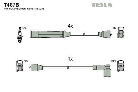T487B TESLA Комплект кабелiв запалювання