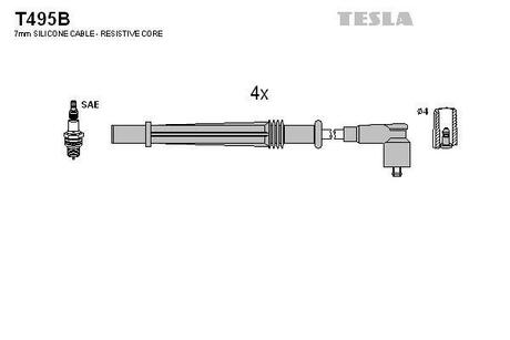 T495B TESLA Комплект кабелiв запалювання