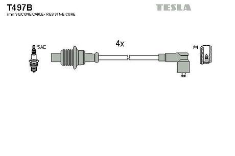T497B TESLA Провода высоковольтные, комплект Peugeot 406 1.6 (95-04),Peugeot 406 1.8 (97-04) ()