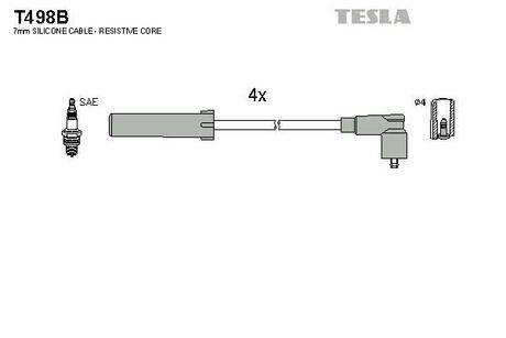 T498B TESLA Комплект кабелiв запалювання