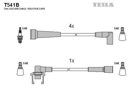 T541B TESLA Комплект кабелiв запалювання