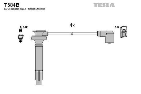 T584B TESLA Комплект кабелiв запалювання