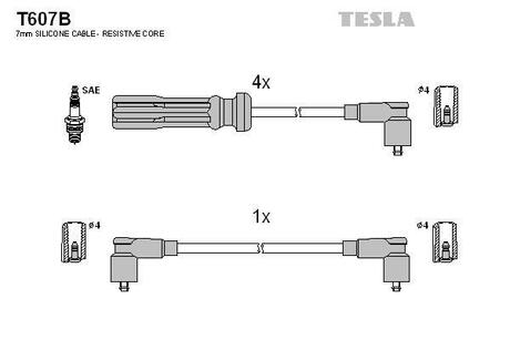 T607B TESLA Комплект кабелiв запалювання