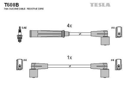 T608B TESLA Комплект кабелiв запалювання
