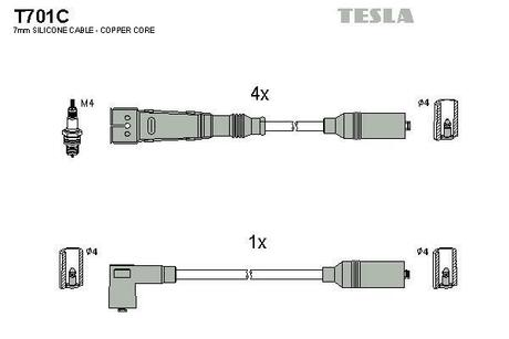 T701C TESLA Комплект кабелiв запалювання