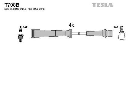 T708B TESLA Комплект кабелiв запалювання