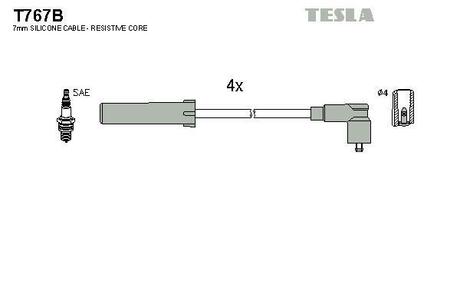 T767B TESLA Комплект кабелiв запалювання
