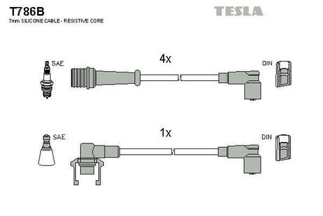 T786B TESLA Комплект кабелiв запалювання