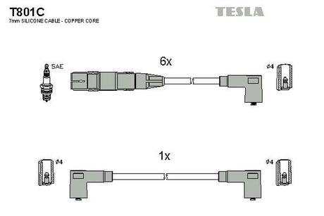 T801C TESLA Комплект кабелiв запалювання