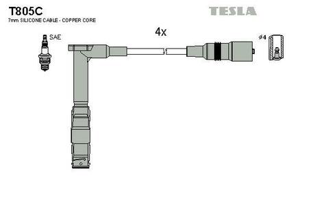 T805C TESLA Комплект кабелiв запалювання