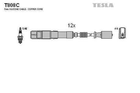 T808C TESLA Комплект кабелiв запалювання