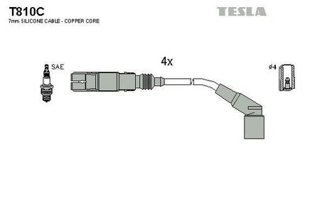 T810C TESLA Комплект кабелiв запалювання