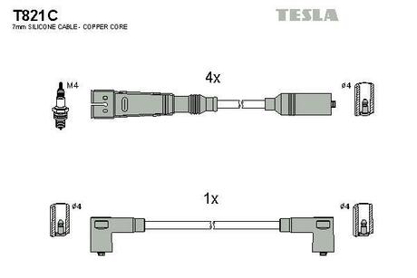 T821C TESLA Комплект кабелiв запалювання