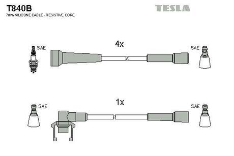 T840B TESLA Комплект кабелiв запалювання