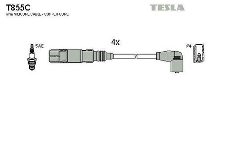 T855C TESLA Комплект кабелiв запалювання
