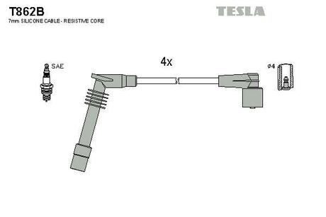 T862B TESLA Комплект кабелiв запалювання