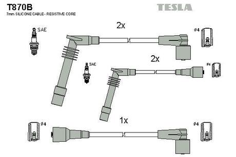 T870B TESLA Провода высоковольтные, комплект Opel Vectra b 1.6 (95-03),Opel Vectra b 1.6 (95-02) ()