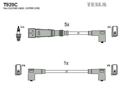 T920C TESLA Комплект кабелiв запалювання