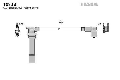 T980B TESLA Провода высоковольтные, комплект Mazda 323S (94-02) ()