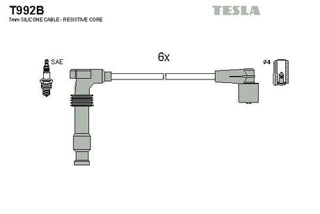 T992B TESLA Провода высоковольтные, комплект Opel Omega b 3.0 (94-01),Opel Omega b 2.5 (94-00) ()